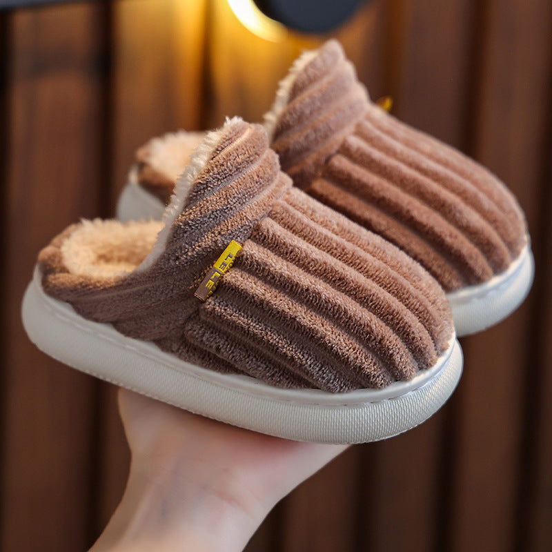 Comfeo kids' open-back plush slippers in Coffee